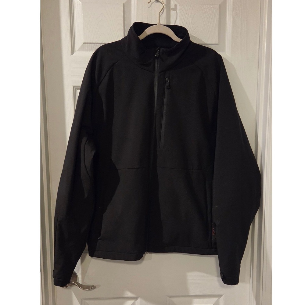 TUMI Soft Shell Jacket Mens XXL Black Full Zip Travel Lightweight Stretch Coat